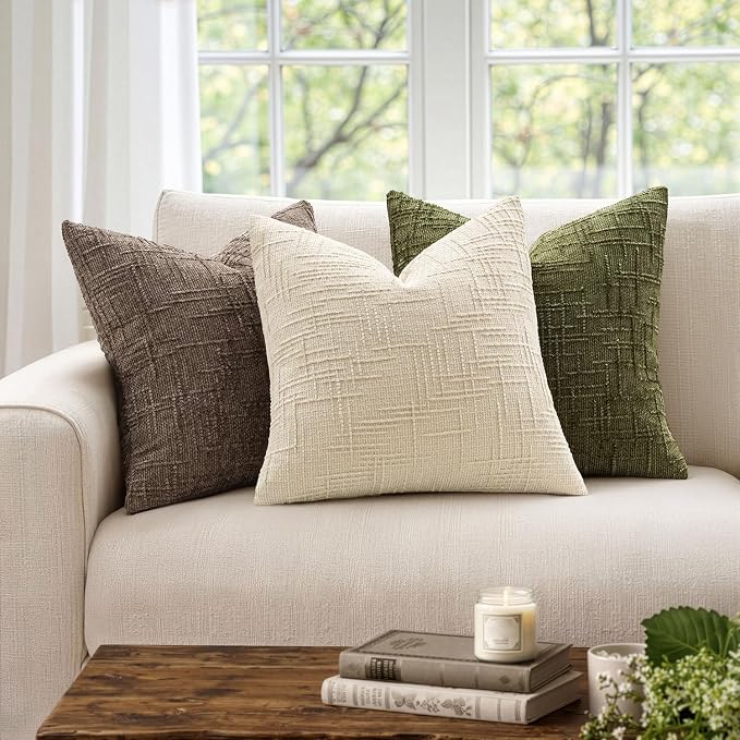 MIULEE Chenille Textured Throw Pillow Covers Beige 20x20 Set of 2 | Slubby - Image 4