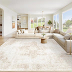 Area Rug 10x12 Washable Rug, Vintage Boho Medallion Rugs Non-Slip Soft Low Pile by VECARF