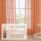 Burnt Orange Sheer Linen Curtains 80 inch Length, Light Filtering Linen Boho - Image 5