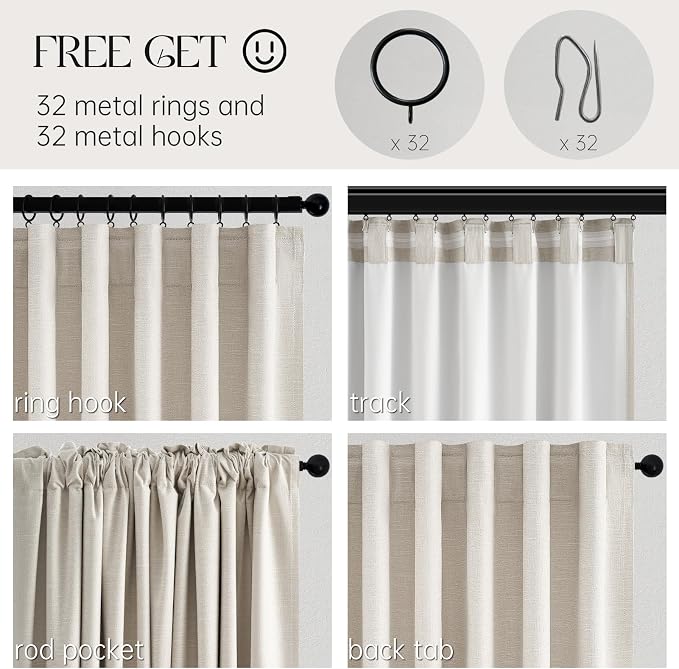Topfinel 100% Blackout Linen Curtains 72 Inch Long Ivory Blackout Cream White - Image 5
