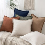 MIULEE Linen Fringe Decorative Euro Throw Pillow Covers Dark Navy 26x26 | Set - Image 5