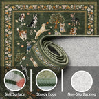 Dark Green Area Rug 4x6 for Bedroom Dining Room | Boho Style; Low Pile; Non - Image 7