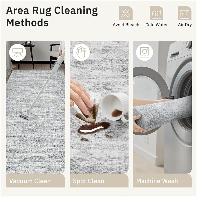 Soalmost 2x3 Washable Rugs for Kitchen, Small Area Rug Grey | Non-Slip Vintage - Image 8