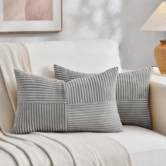 Fancy Homi 2 Packs Grey Long Lumbar Decorative Throw Pillow Covers 16x24 Inch by Fancy+Homi