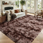6x9 Large Tie-Dyed Brown Fluffy Area Rug Non-Slip by ModernHomeDecor