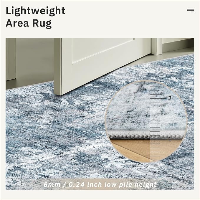 Soalmost Abstract Runner Rug 2x12 Hallway Kitchen Runners Blue/Grey | Stain - Image 7