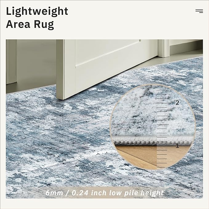 Soalmost 10x14 Area Rugs for Living Room Washable Rug Abstract Blue/Grey | - Image 7