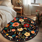 RELEANY Floral Washable Round 6ft Area Rug Black | Flower Carpet Print Boho - Image 2