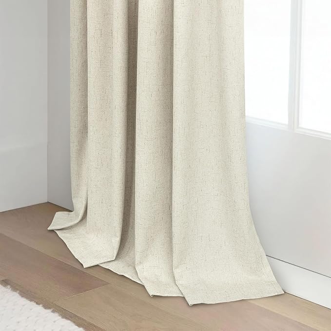Short Linen Blackout Curtains for Bay Windows 48 Inch Length Bedroom Living - Image 9