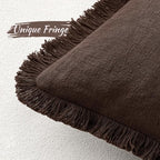 MIULEE Linen Fringe Decorative Fall Throw Pillow Covers Dark Brown 18x18 | Set - Image 4