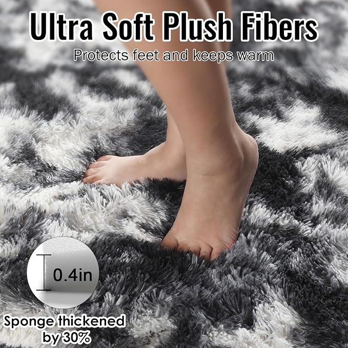 Black White Grey Rugs for Living Room 5x8, Fluffy Vintage Rugs for Kids Room | - Image 2