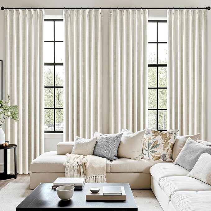 MIULEE Beige White Pinch Pleated 100% Blackout Linen Curtains 40x84 Inches | - Image 7