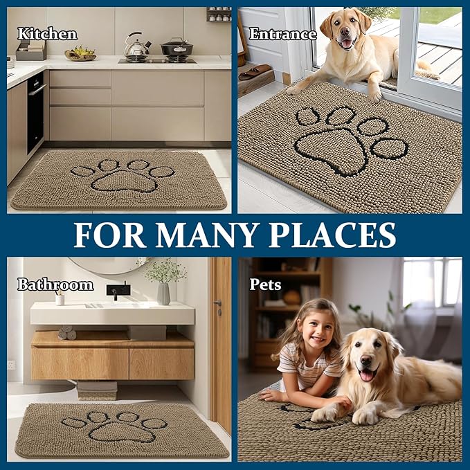 OLANLY Dog Door Mat for Muddy Paws 47x32, Paw Print Design Chenille Mud Mat | - Image 8