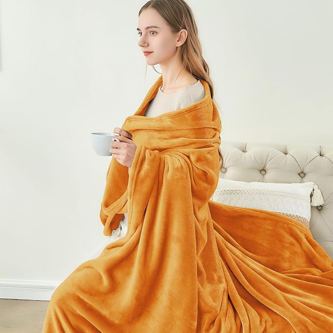 BEDELITE Fleece Blanket Soft Fall Queen Bed Blanket Burnt Orange 90"x90" | - Image 8