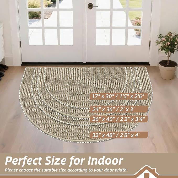 BEQHAUSE Dirt Trapper Door Mat 32" x 48" Half Circle Non Slip, Light Beige | - Image 2