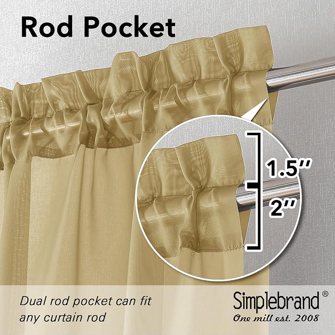 Simplebrand Gold Sheer Curtains 84 Inches Long 2 Panels, Light Filtering Rod - Image 5