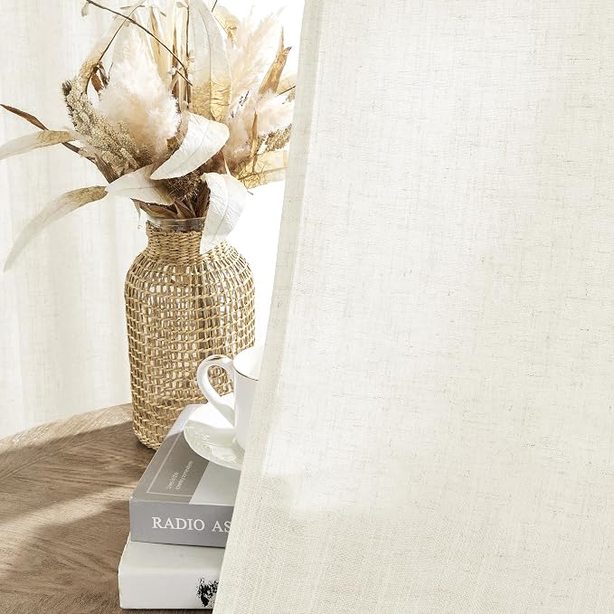 Joydeco Linen Curtains 2 Panel Set, Light Filtering, Ivory on Linen Curtains 90 - Image 5