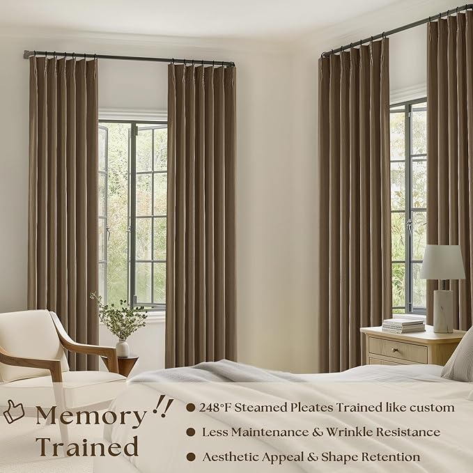 Dutch Cocoa Pleated Linen 100% Blackout Curtains 90 Inches Long - Image 2