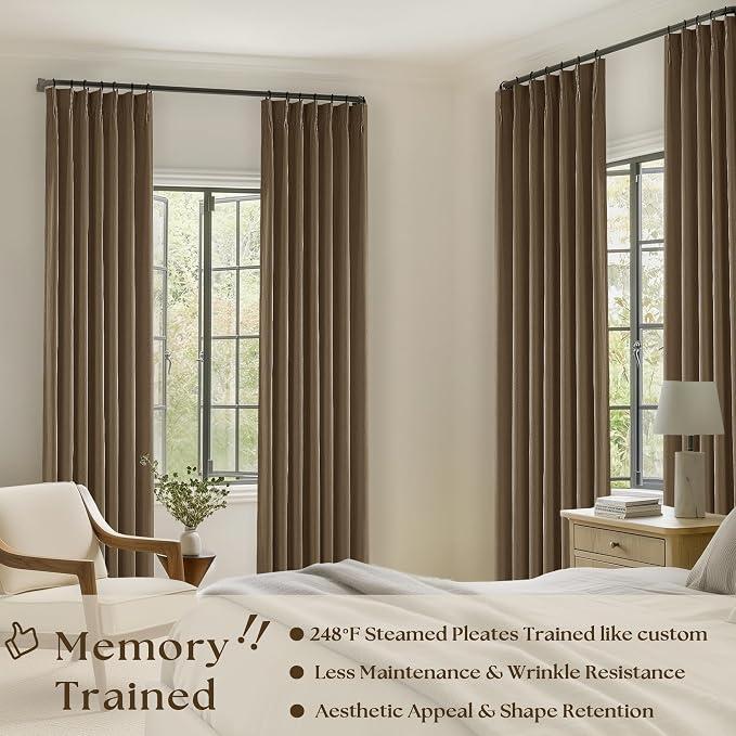Dutch Cocoa Pinch Pleated Full Blackout Curtains Linen Blend 80 Inches Long | - Image 2