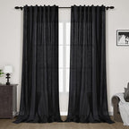 Linen Black Curtains 135 inch Extra Long by Nanspring