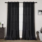 Linen Black Curtains 145 inch Extra Long by Nanspring