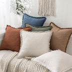 MIULEE Boho Linen Fringe Decorative Throw Pillow Covers Blue Ashes 18x18 | Set - Image 5