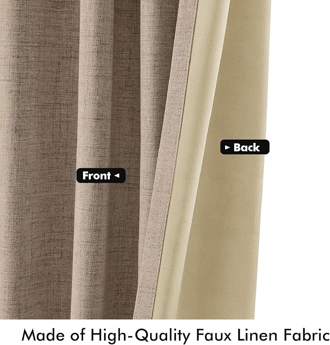 MIULEE 100% Blackout Linen Curtains 42 x 96 Inch Copper Brown 2 Panels | - Image 6