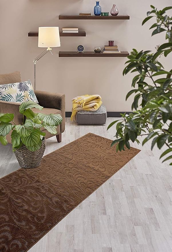 Custom Length Hallway Runner Rug, Slip Resistant, Floral Brown, 26 Inch X 9 feet - Image 4
