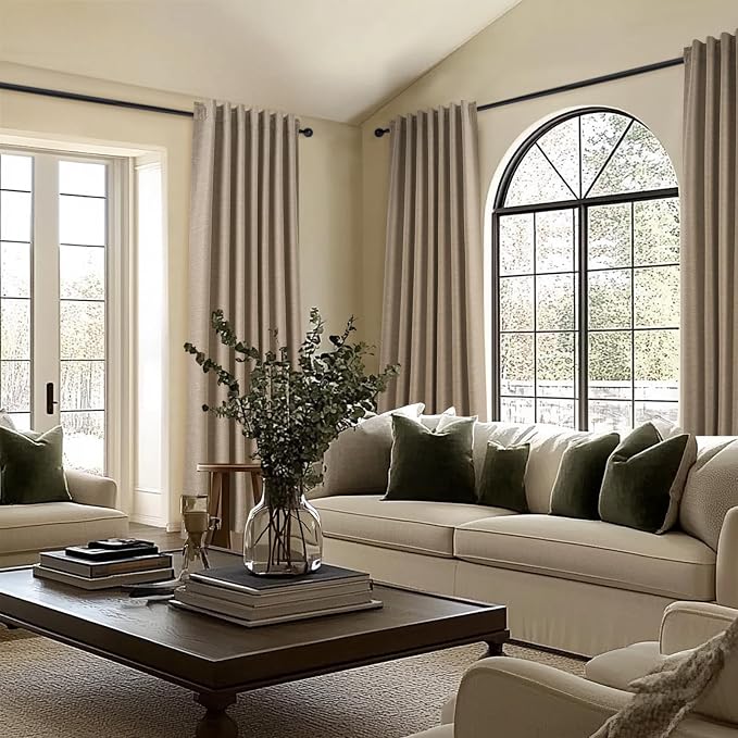 Topfinel 100 Inch Long Black Out Burlap Custom Curtains, Taupe Greige Tweed - Image 2