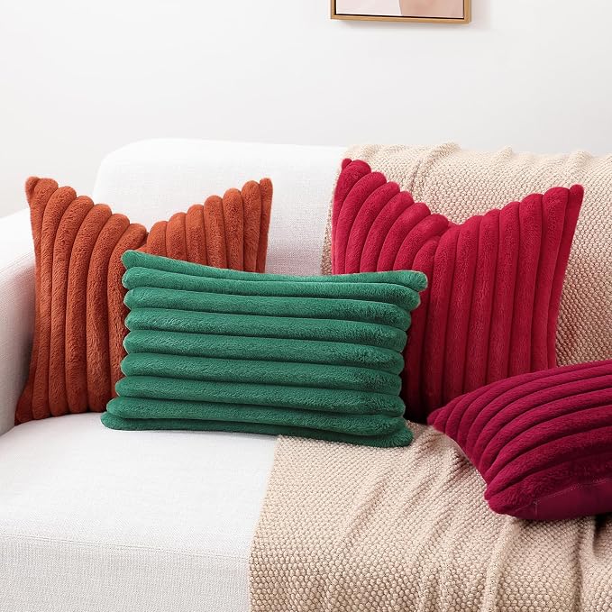 decorUhome Fall Faux Fur Throw Pillow Covers 24x24 Set of 2 Red | Decorative - Image 7