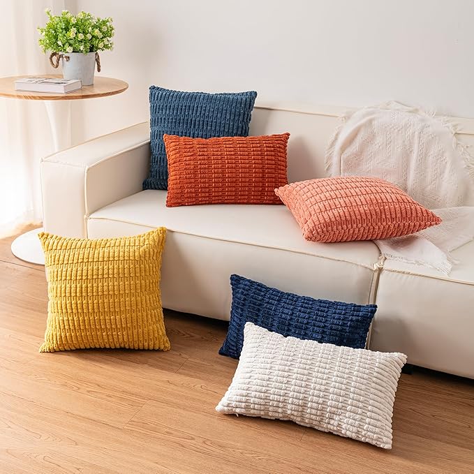 Aegero Corduroy Decorative Throw Pillow Covers 14x36 InchSoft Striped Pillow - Image 6