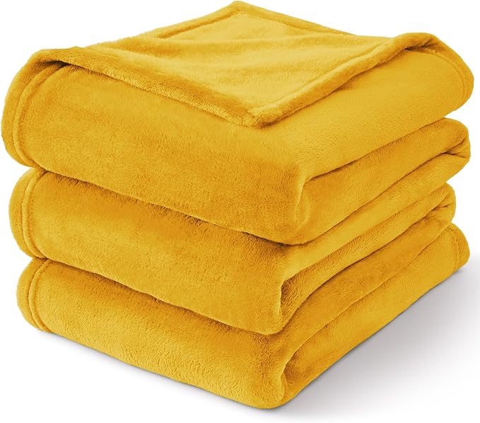 BEDELITE Fleece Blanket Soft Plush King Size Bed Blanket Yellow 108"x90" | - Image 7