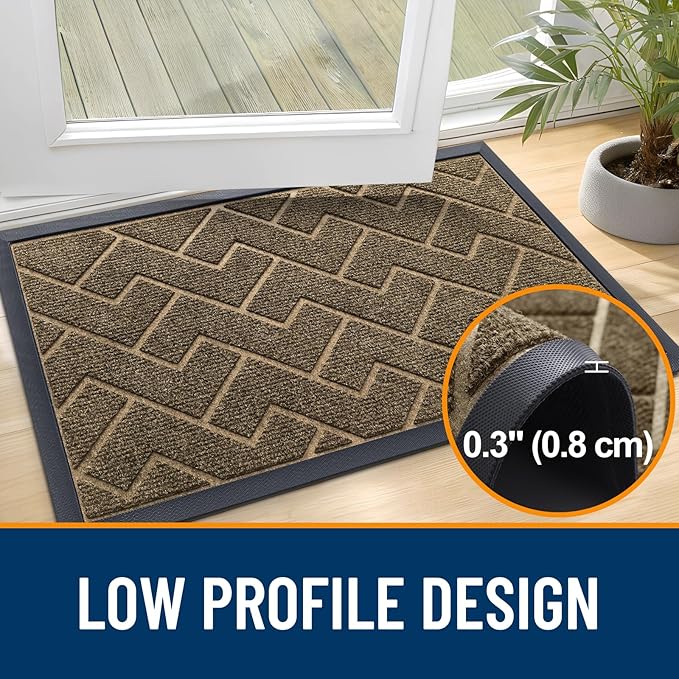 OLANLY Front Door Mat Outside 47x23, All-Season Absorbent Rubber Doormat | Brown - Image 4