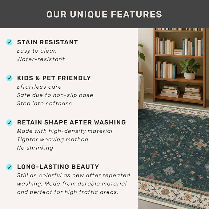 Vintage Dark Green 7x9 Dining Room Rugs - Image 8