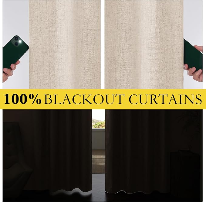 NICETOWN Rod Pocket Full Blackout Linen Curtains 102" Length - Image 2