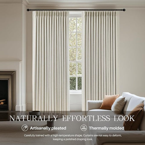 100% Blackout Pinch Pleated Linen Curtains 108 Inches Long - Image 2