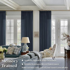 Navy Blue Linen Pinch Pleated Curtains 108 Inches Long 2 Panels | Light - Image 2