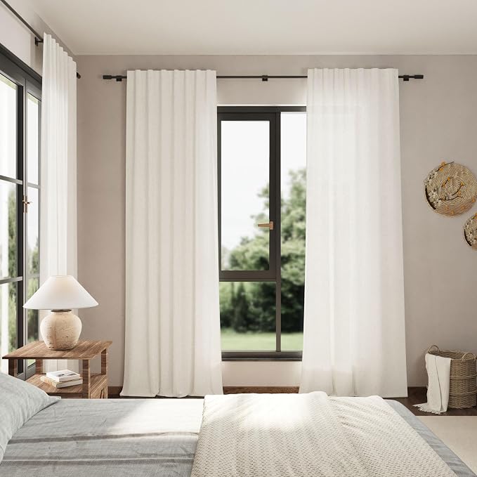 Extra Long Beige White Linen Curtains 120 Inch - Image 7