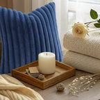 decorUhome Fall Faux Fur Throw Pillow Covers 24x24 Set of 2 Navy Blue | - Image 9
