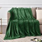 BEDELITE 3D Ribbed Dark Green Fleece Throw Blanket - Image 2