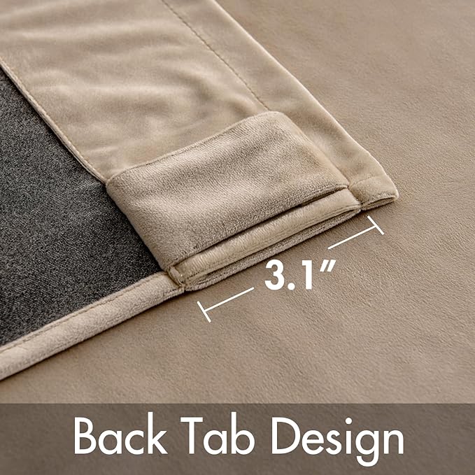 MIULEE Velvet Curtains 52x90 inches 2 Panels Camel Beige Blackout Curtains | - Image 3