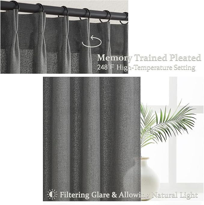 Dark Grey Pleat Semi Sheer Curtains 96 Inches Long - Image 4