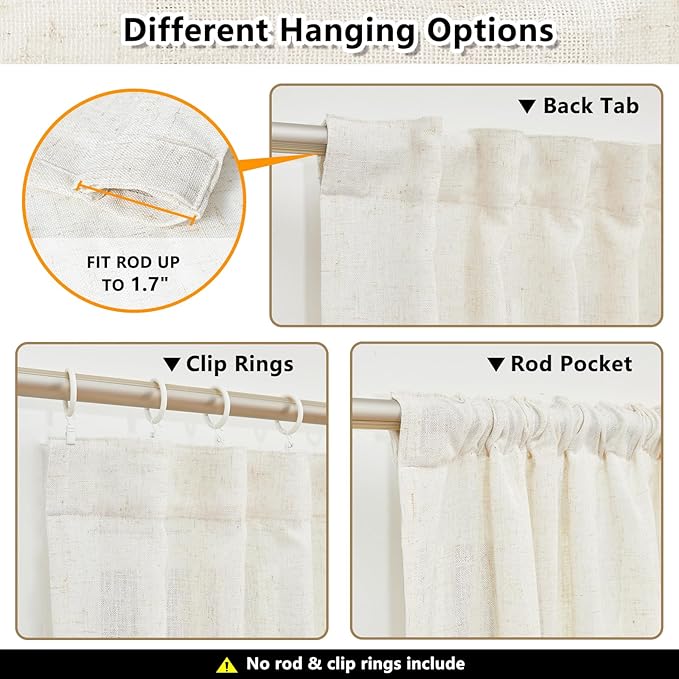 MYSKY HOME Kitchen Window Curtains Half Sheer Drapes 45 Inches Long, Boho - Image 3