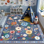 RELEANY Floral Washable 9x12 Area Rugs Blue/Grey | Flower Carpet Print Boho - Image 2