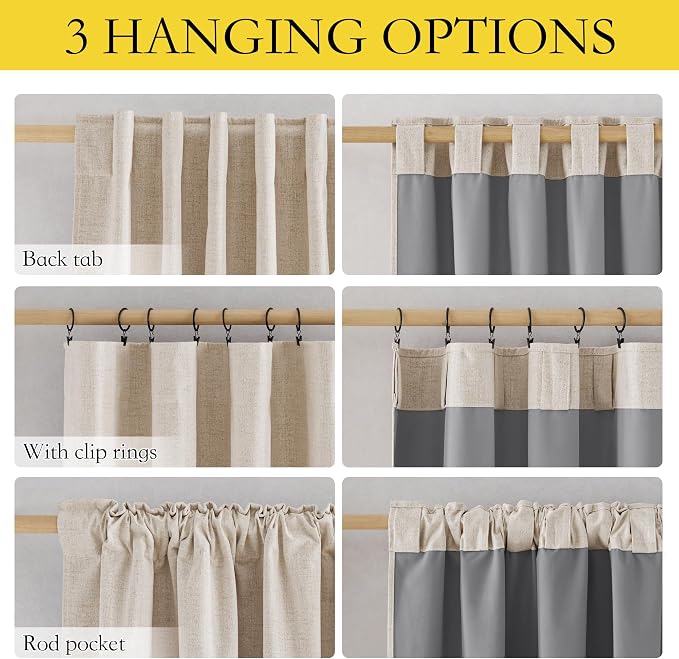 NICETOWN 100% Blackout Curtains 63 inch Length, Rod Pocket & Back Tab Thermal - Image 3