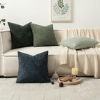 MIULEE Soft Decorative Chenille Pillow Covers Green Navy 20x20 Pack of 4 | - Image 5