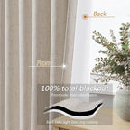 100% Blackout Linen Curtains for Bedroom 90 inches Long, Thermal Insulated Room - Image 4