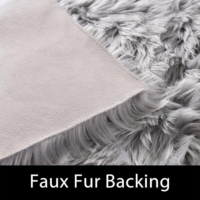 Latepis Grey Rugs for Living Room Shag 6x8 Faux Fur Sheepskin Rug for Sofa - Image 3