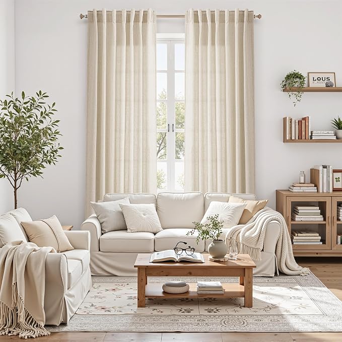Linen Curtains 70 Inch Length for Living Room Back Tab Semi Sheer Light - Image 6
