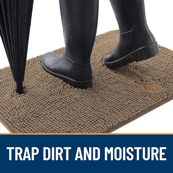 OLANLY Dog Door Mat for Muddy Paws 70x24, Super Absorbent Chenille Mud Mat | Tan - Image 2